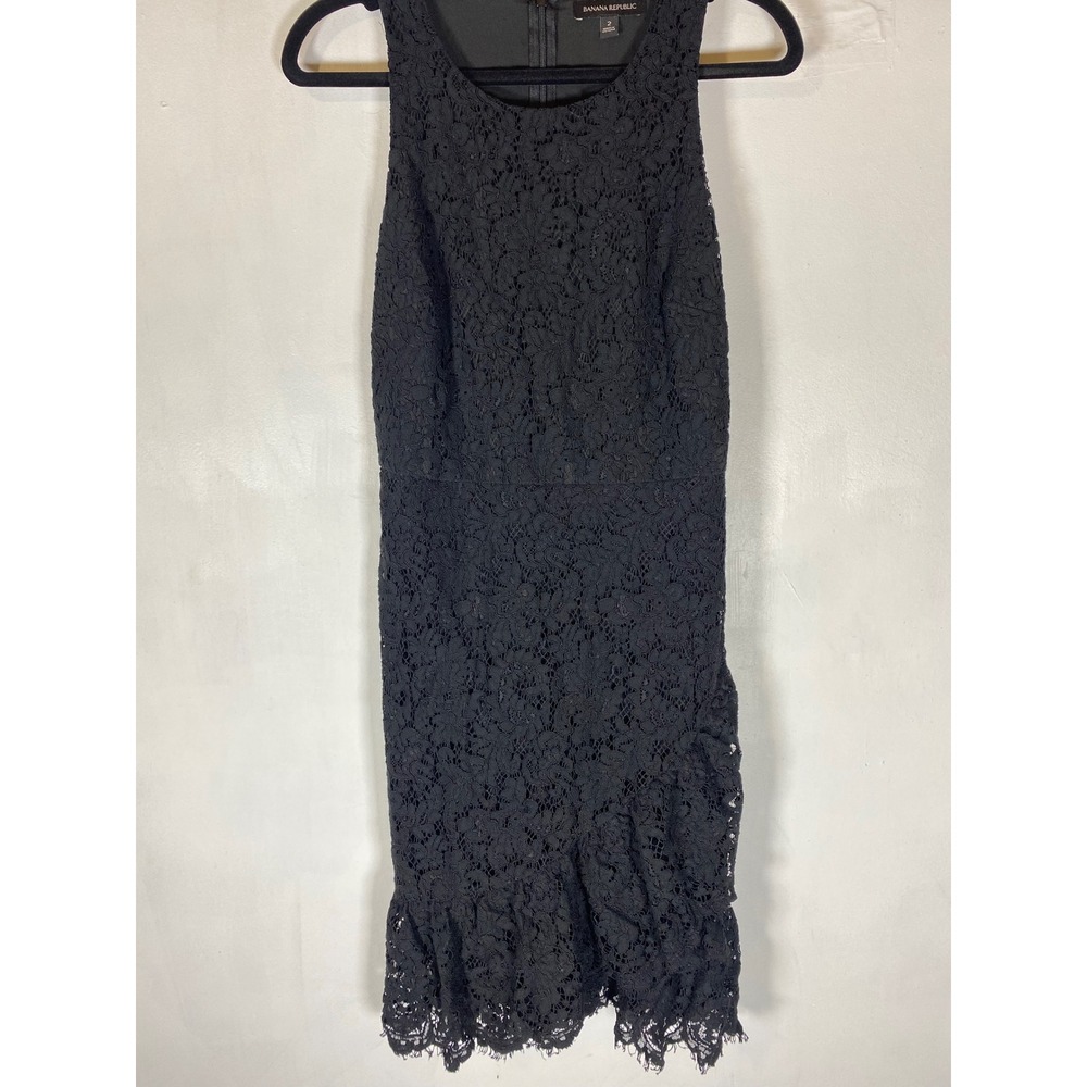 Banana Republic Lace Tiered Ruffle Midi‎ Dress Sleeveless Little Black Dress 2